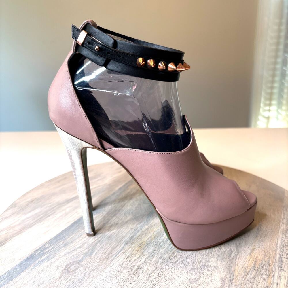 Ruthie Davis Pink Leather Spiked Stiletto Ankle Strap Sky High Heels US Size 7